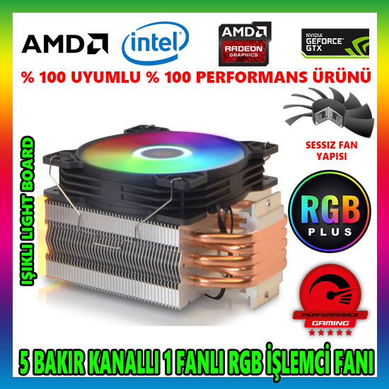 Snowman T5 Fan RGB Light Board 5 Bakır Kanallı CPU Soğutucu Fan